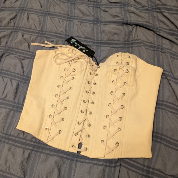 Dolls Kill Tops - Dolls Kill Generation Kiss Saskia Corset Top White Denim XL - NWT